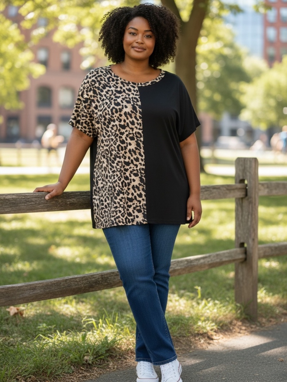 Plus Size Black & Leopard Tee